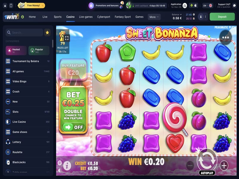 Play Sweet Bonanza Slot at 1win Online Casino