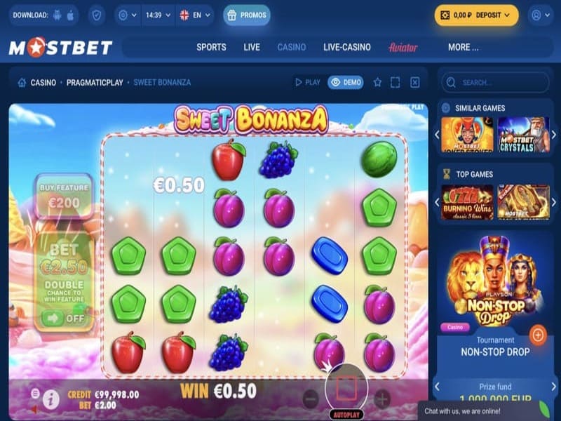 Play Sweet Bonanza slot at Mostbet online casino