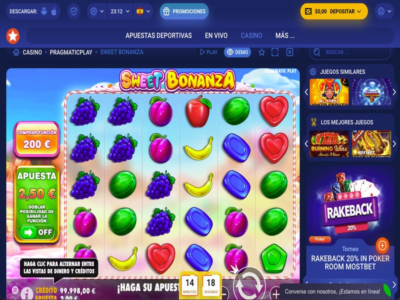 Bonos para jugar Sweet Bonanza en el casino online Mostbet